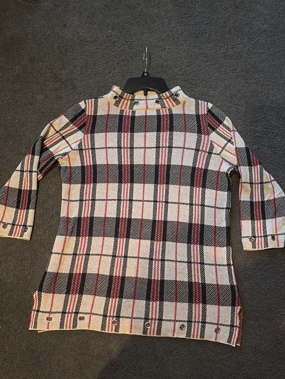 Belldini Cream, Black & Red Plaid Crew Neck Sweater